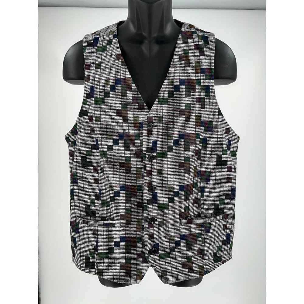 Luchiano Visconti Men’s Black and white Tetris Vest Size Large